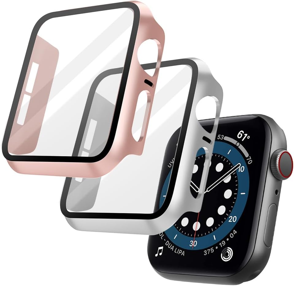 OFFCUP Case with Screen Protector Compatible, 2pcs Hard Case Designed for Apple Watch S4/5/6/SE 40mm with Tempered Glass Screen Protector, Built-in Tempered Glass Film High Sensitivity (Rose Gold)