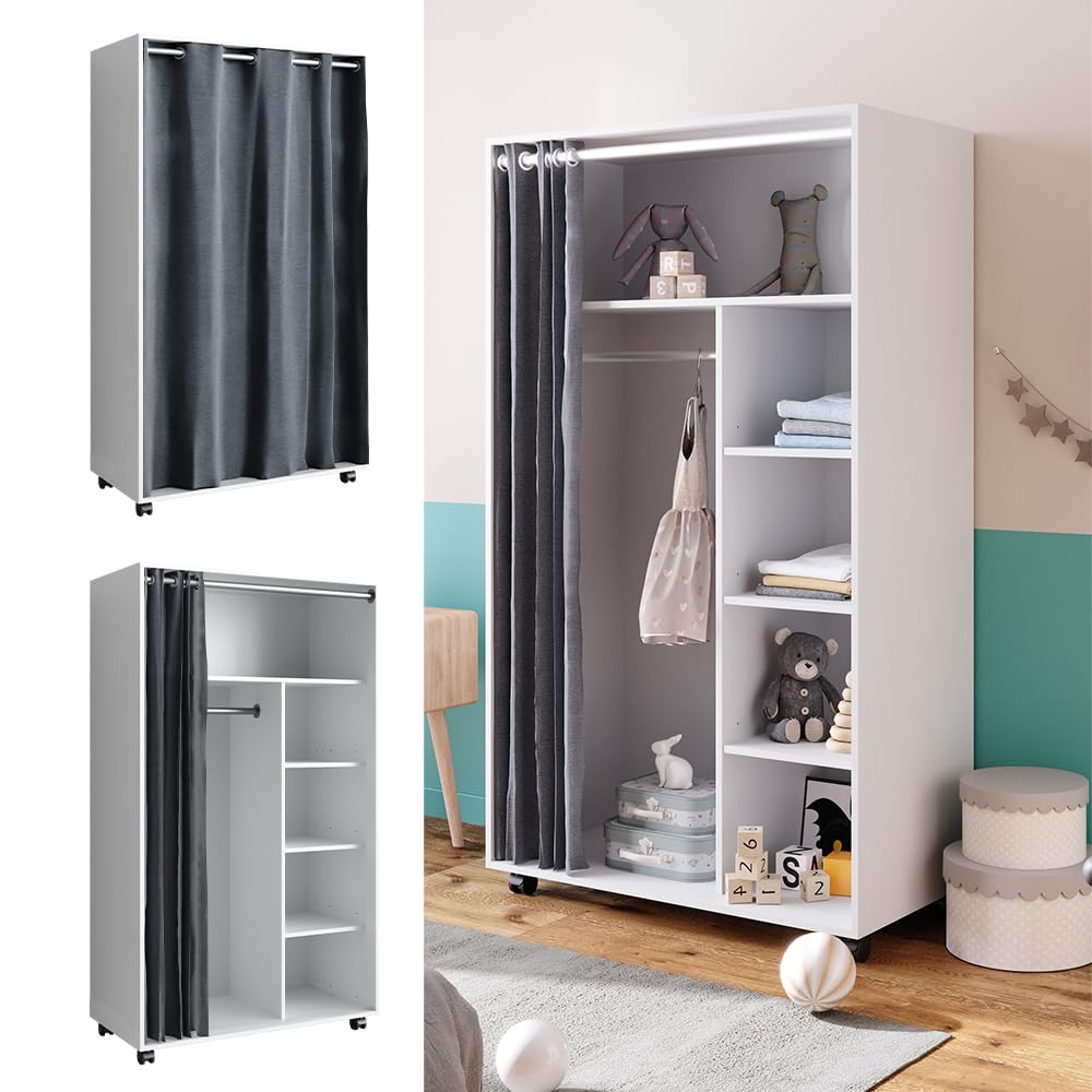 Vicco Armadio multifunzione Doros Bianco 100x168 cm con rulli