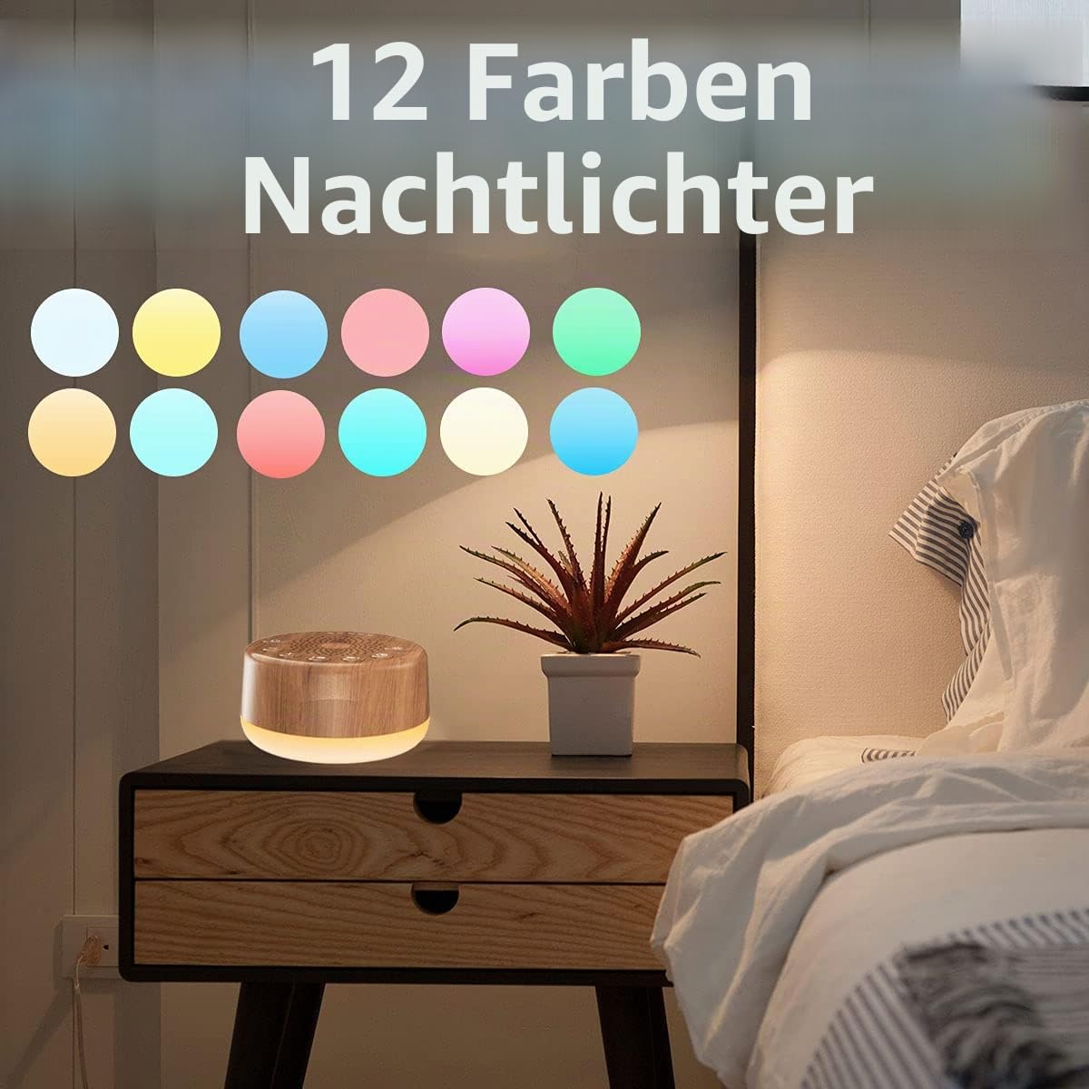 Easysleep Sound White Noise Machine mit 25 beruhigenden Geräuschen und Nachtlichtern mit Memory-Funktion, 32 Lautstärkestufen und 5 Sleep-Timer
