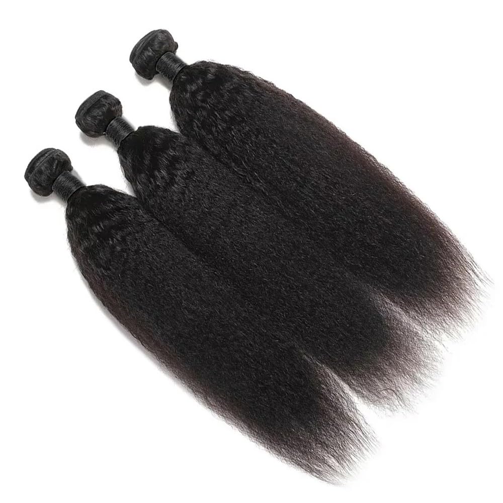 Kinky Yaki Straight Bundles, ludzkie włosy nieprzetworzone, pełne i grube, jedwabiste miękkie, nie strzępią się, nie pękają, nie przedłużają włosów (12 cali x 1)
