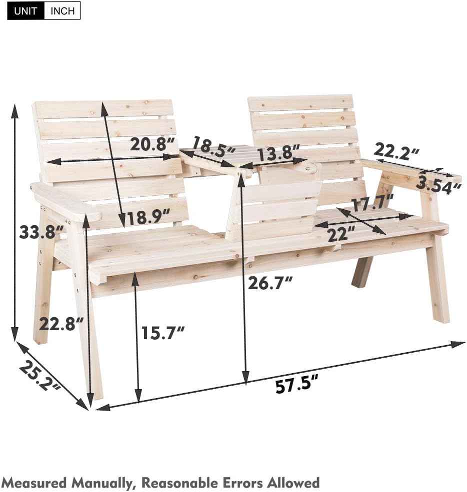kdgarden Cedar/Fir Log Wood Patio Garden Bench with Foldable Table, Outdoor Wooden Porch 3-Seat Bench Chair for Garden Balcony Patio Backyard, Natural Finish : Patio, Lawn & Garden