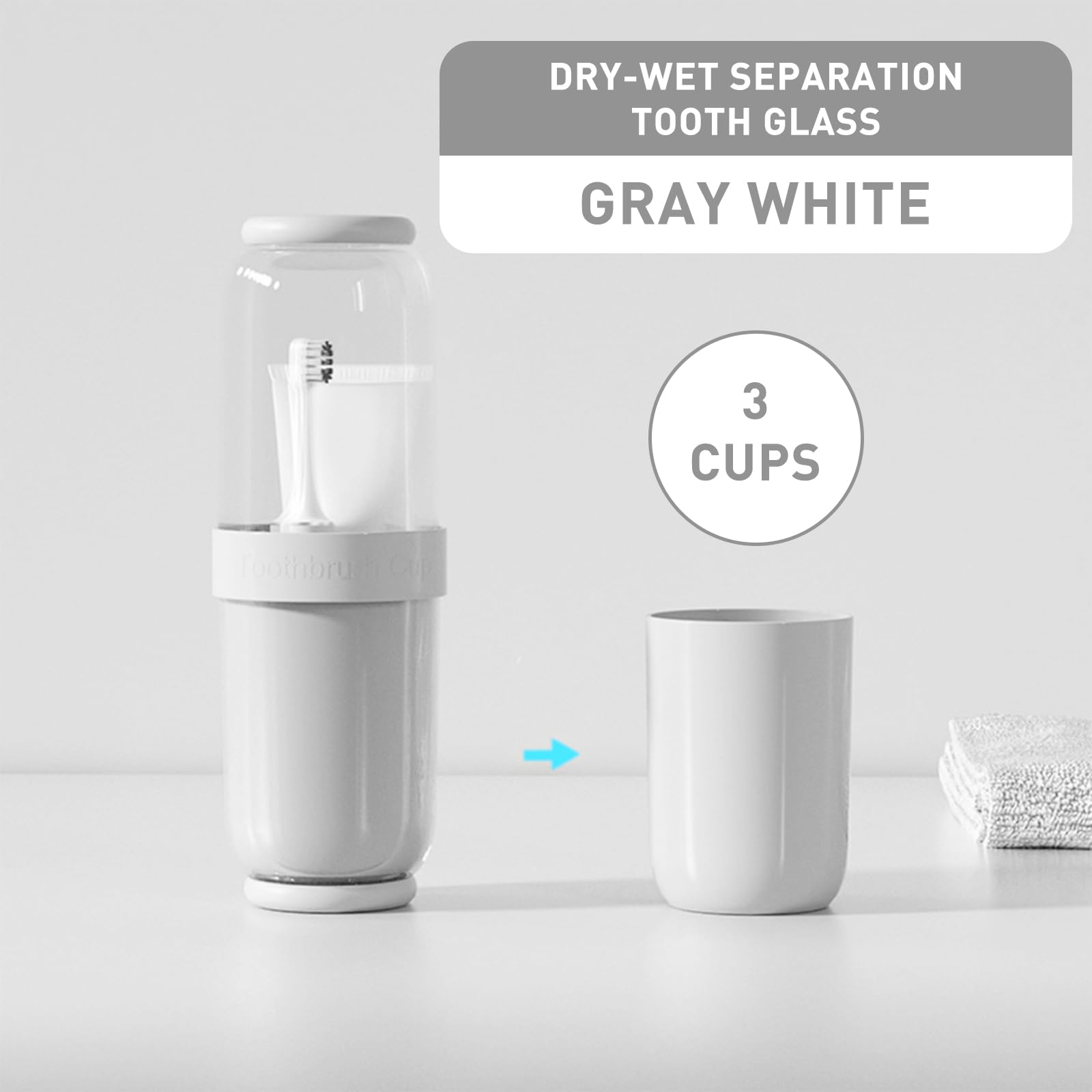 Vaso para cepillo de dientes con funda, estuche portátil para cepillo de dientes de viaje, para viajes, negocios, camping, escuela, baño (gris)