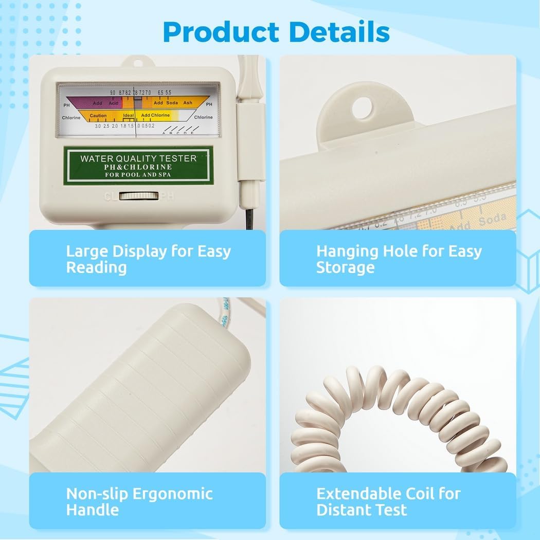 Handheld Chlorine and Ph Meter, Dual Function Water Testing Device for Pools, Spas, Aquariums, and Drinking Water Sources
