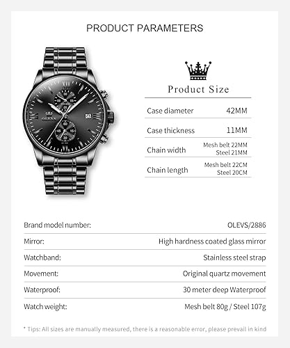 Miniatura 7 de OLEVS Relojes para hombre de oro de 14 quilates con esfera grande de lujo con fecha de día moda para hombre blanconegroazuldorado