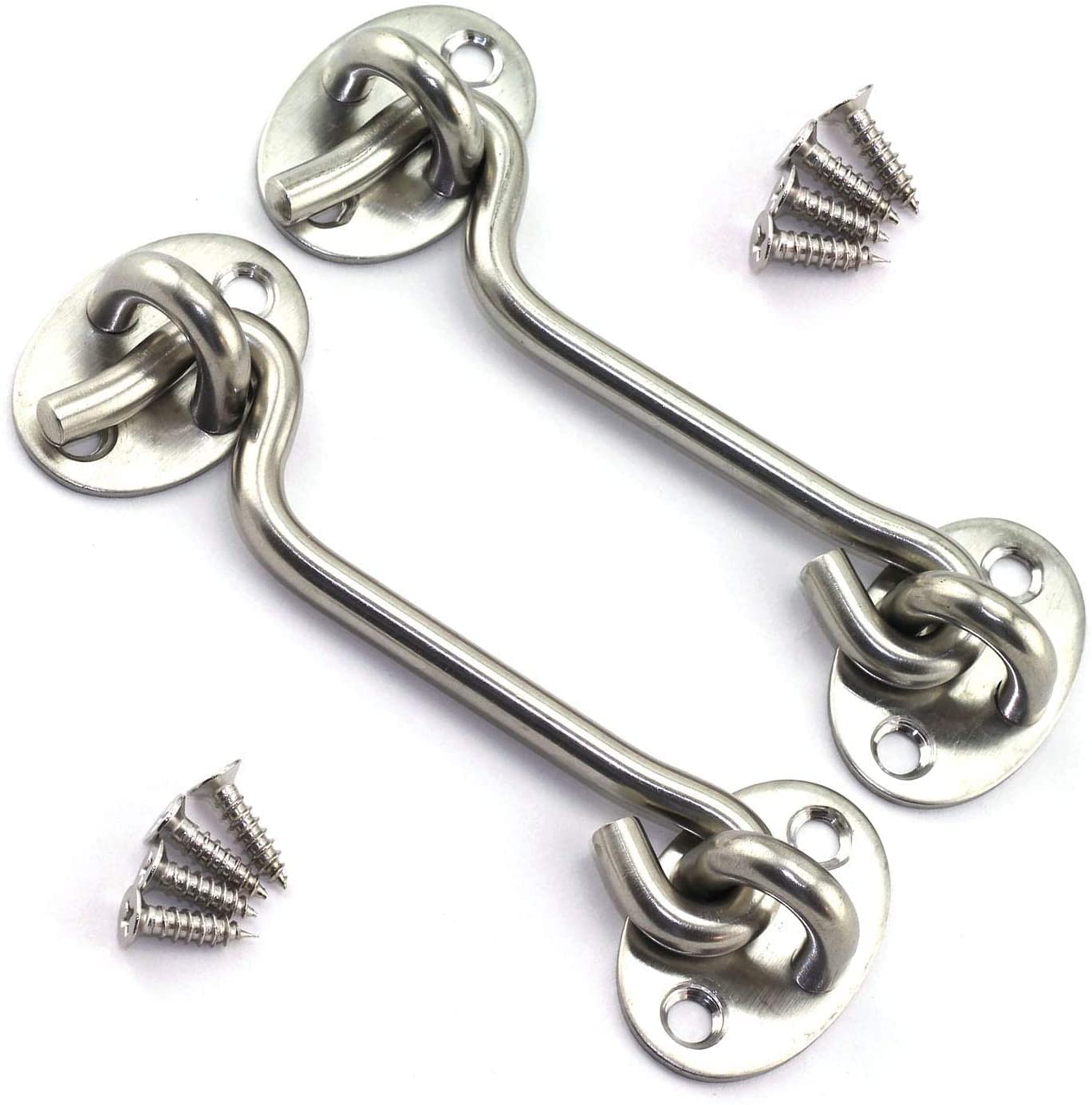 SQXBK4 Inch Cabin Hook Eye Latch Wind-Proof Lock Shed Stainless Steel Gate Door Window Safety Stopper Silent Holders Catch Lock with Mounting Screws