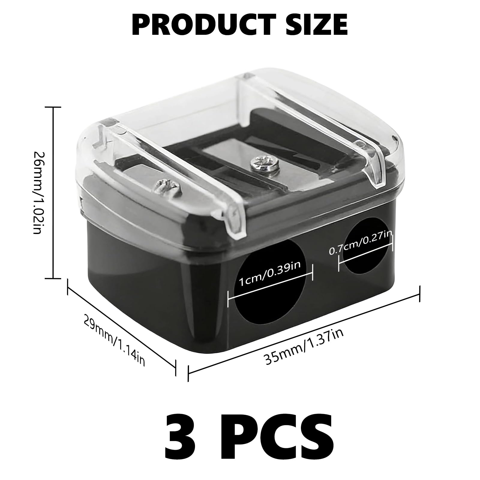 3 pezzi temperamatite trucco, Temperino Matita Occhi Doppio, Temperino Universale per Trucco, accessorio make-up, per Sopracciglia, Matite Labbra, Eyeliner (Nero)