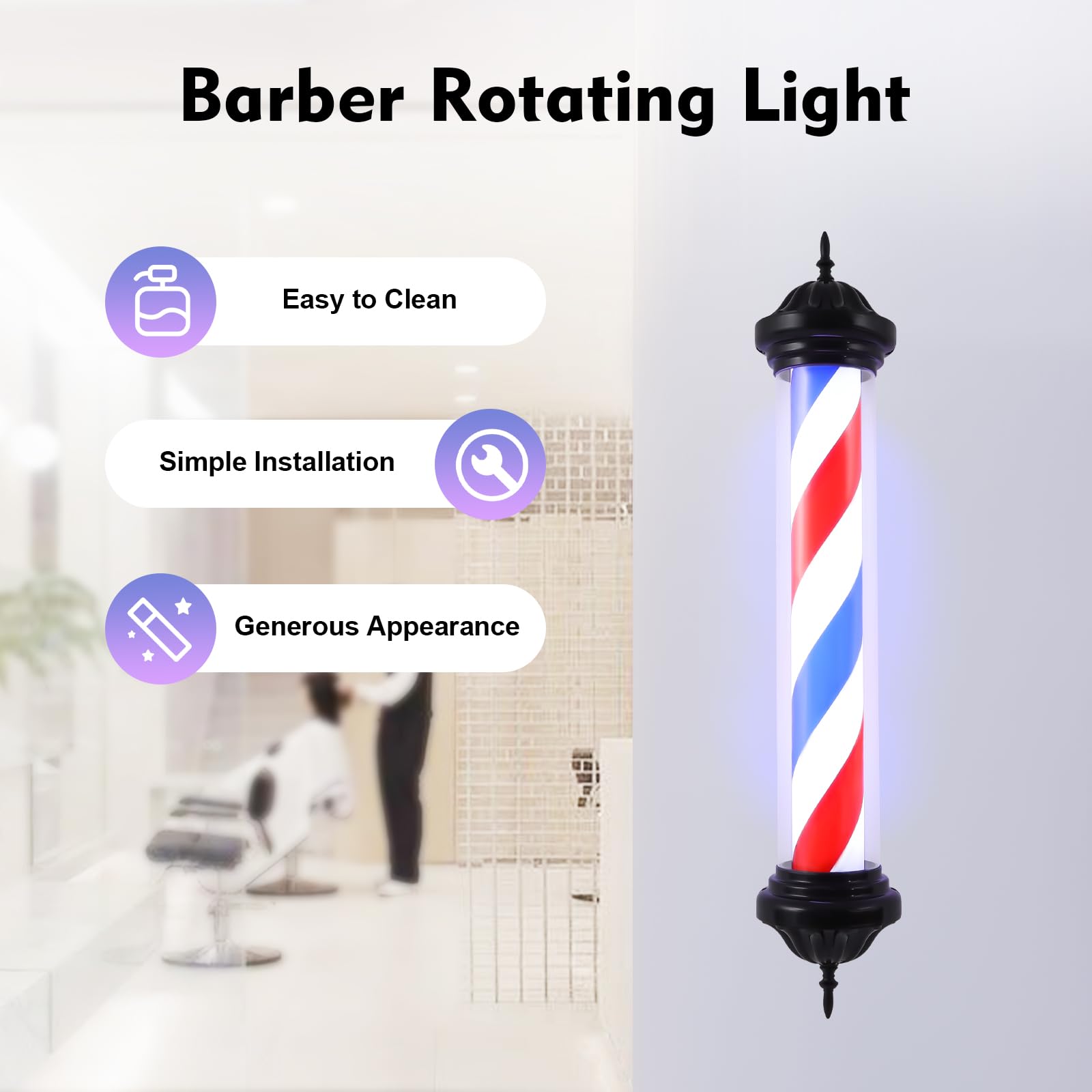 Barber Pole Barbier Paal Kapperspaal Black 79cm 9070-E Barber Pole Barbier Paal Kapperspaal Black 79cm 9070-E