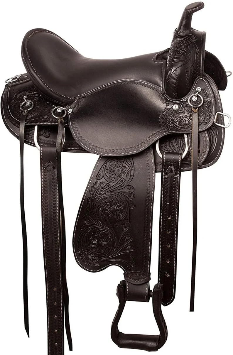 Juego de tachuelas de cuero para caballo occidental de 10 pulgadas, sillín de carreras, cuello de pecho, riendas negras ST-WLS-C102