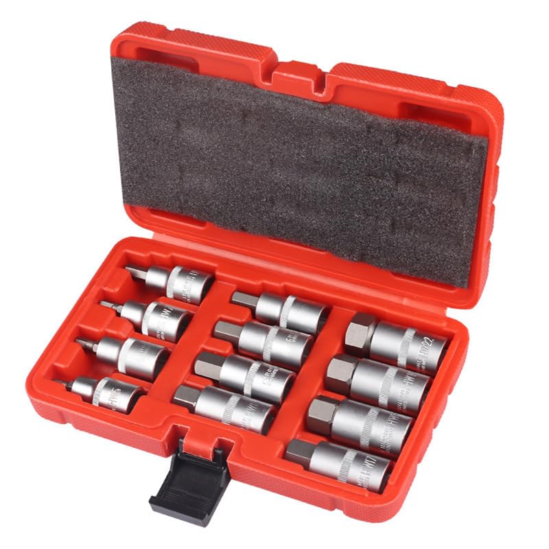 Mautopily 12-Piece Allen Hex Bit Socket Set, CR-V Steel, 5-22mm | Heat-Treated CR-V Steel, Auto Repair, Motorcycle Service, 1/4" & 3/8" Drive, Impact Ready, Storage Case