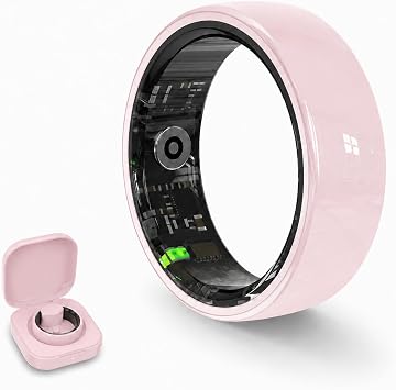 Pink Ceramic Smart Ring, Health Tracker for Women & Men, Pink 7 | 24/7 Heart Rate, SpO2, HRV, Stress, Sleep, Activity & Cycle Tracking,5ATM, 3-5 Day Battery, Charging Case, iOS/Android.