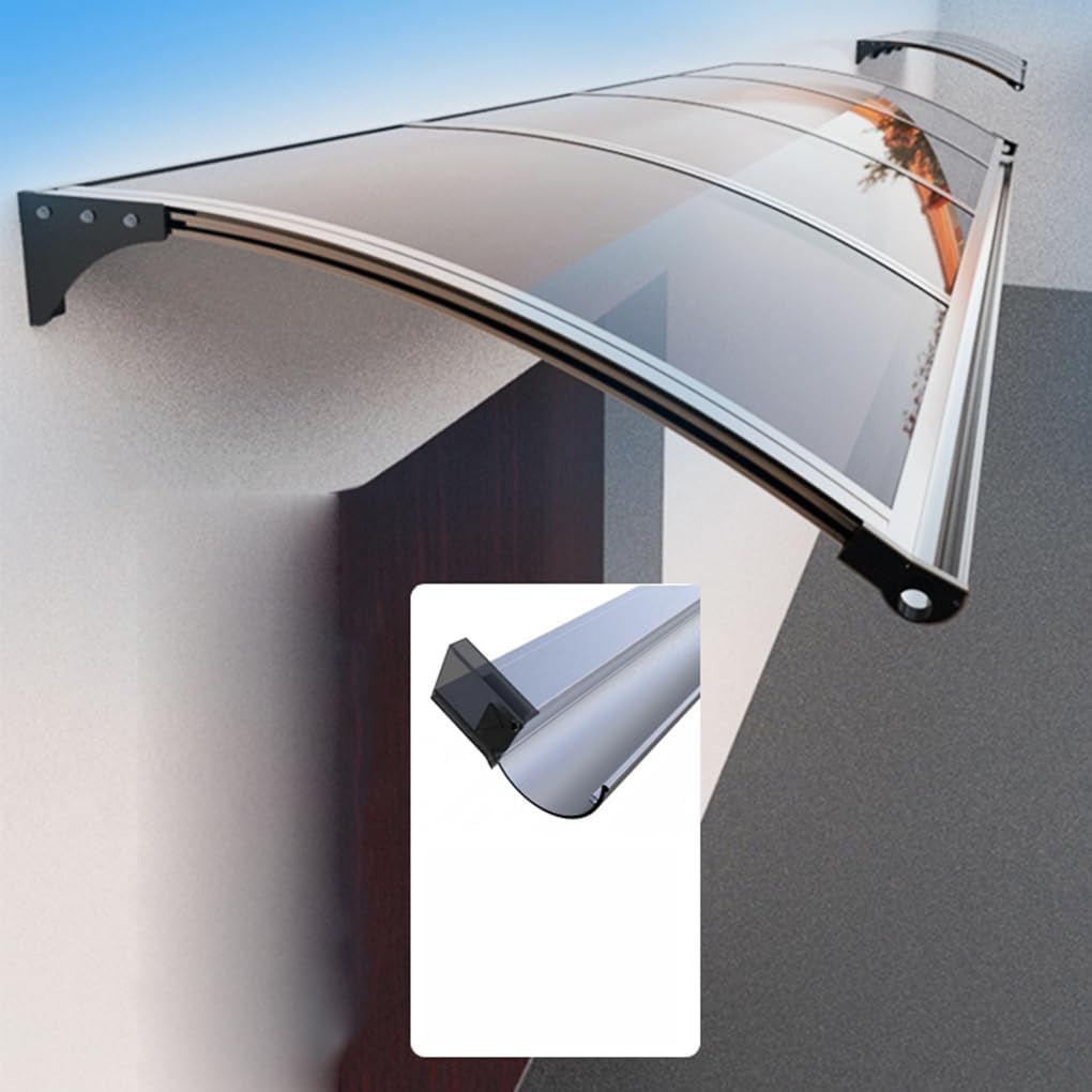 Outdoor Rain Canopy with Large Water Gide Front Door Awning Window Rain Shelter Cover,Patio Garden Porch Canopy Shatterproof Uv Protection Polycarbonate Board Silver Bracket (65×110cm)