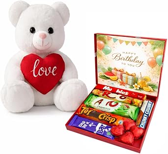 Birthday Chocolate Gift with Love you Teddy Gift Chocolate Hearts- Last minute Birthday gift Hamper for Her Girl Friend Wife