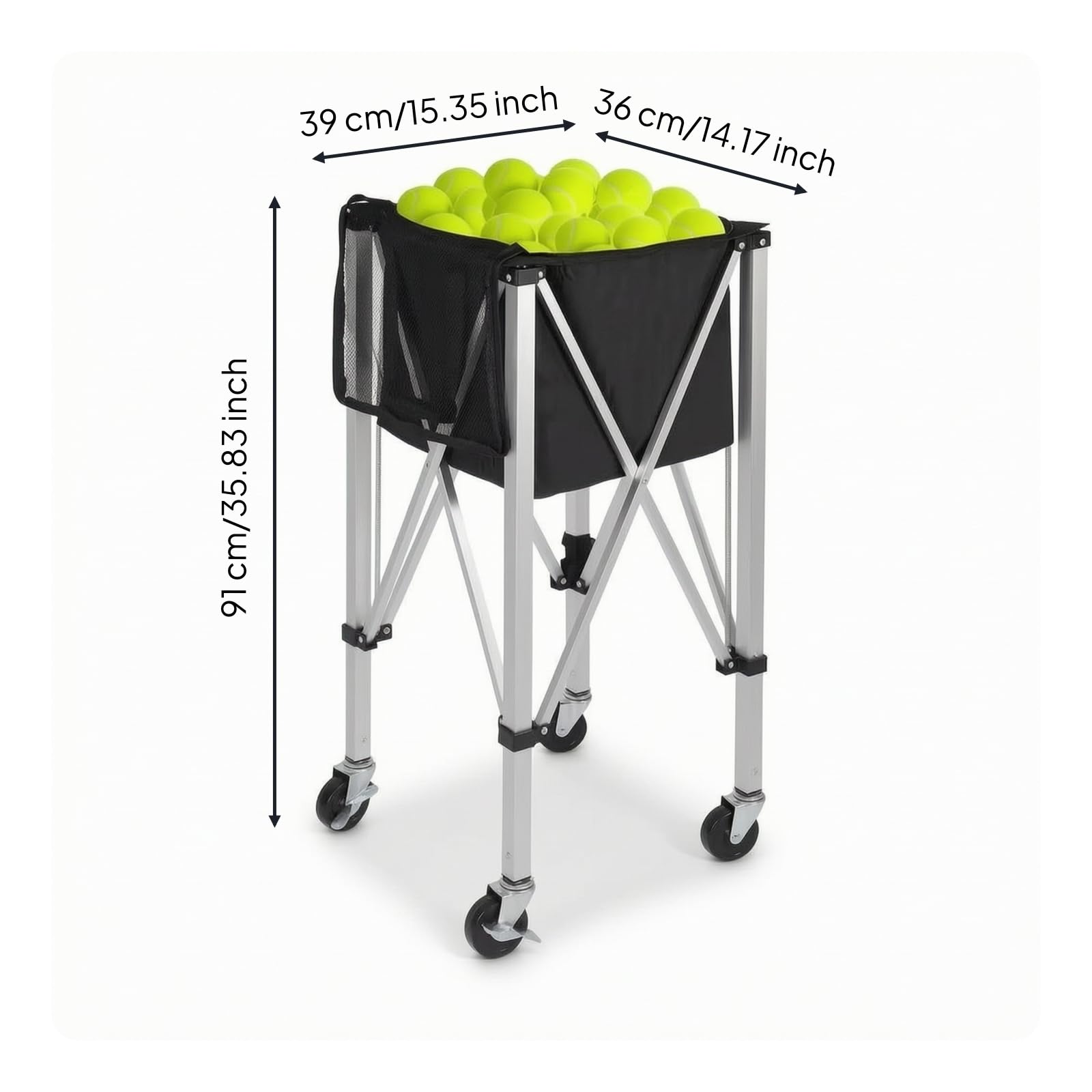Perfeclan Carro de Pelotas de Tenis Carro Canasta Soporte Cesta con Ruedas con Cesto Textil Resistente y Bastidor Cruzado Plegable Adecuado para Ejercicios de Recogida y Distribución de Pelotas