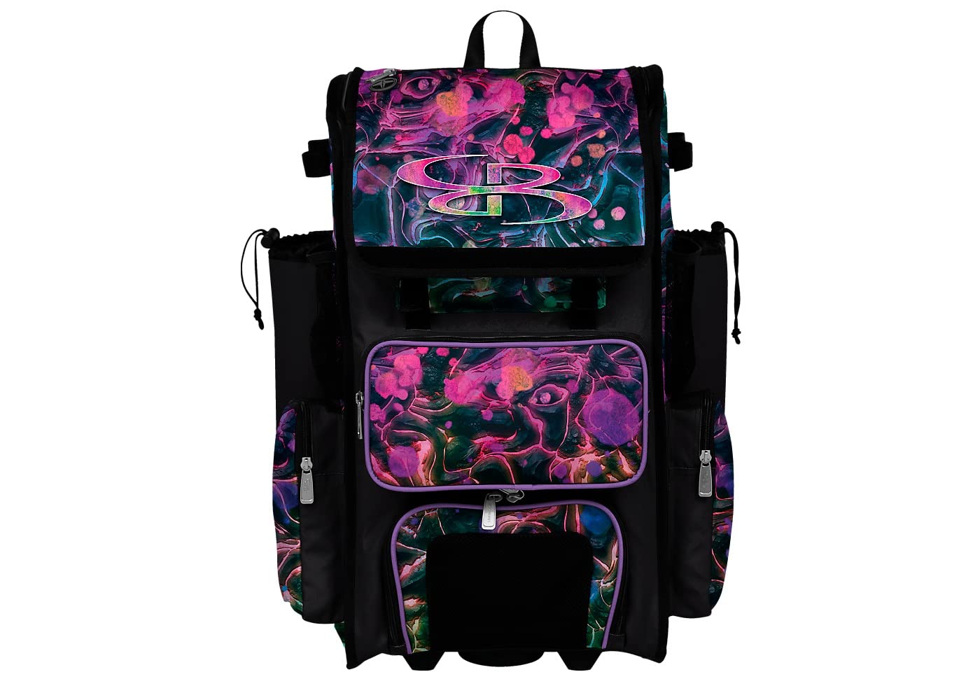 Boombah Rolling Superpack 2.0 Baseball/Softball Gear Bag - 23-1/2" x 13-1/2" x 9-1/2" - Telescopic Handle - Holds 4 Bats - Wheeled Version - Obsidian