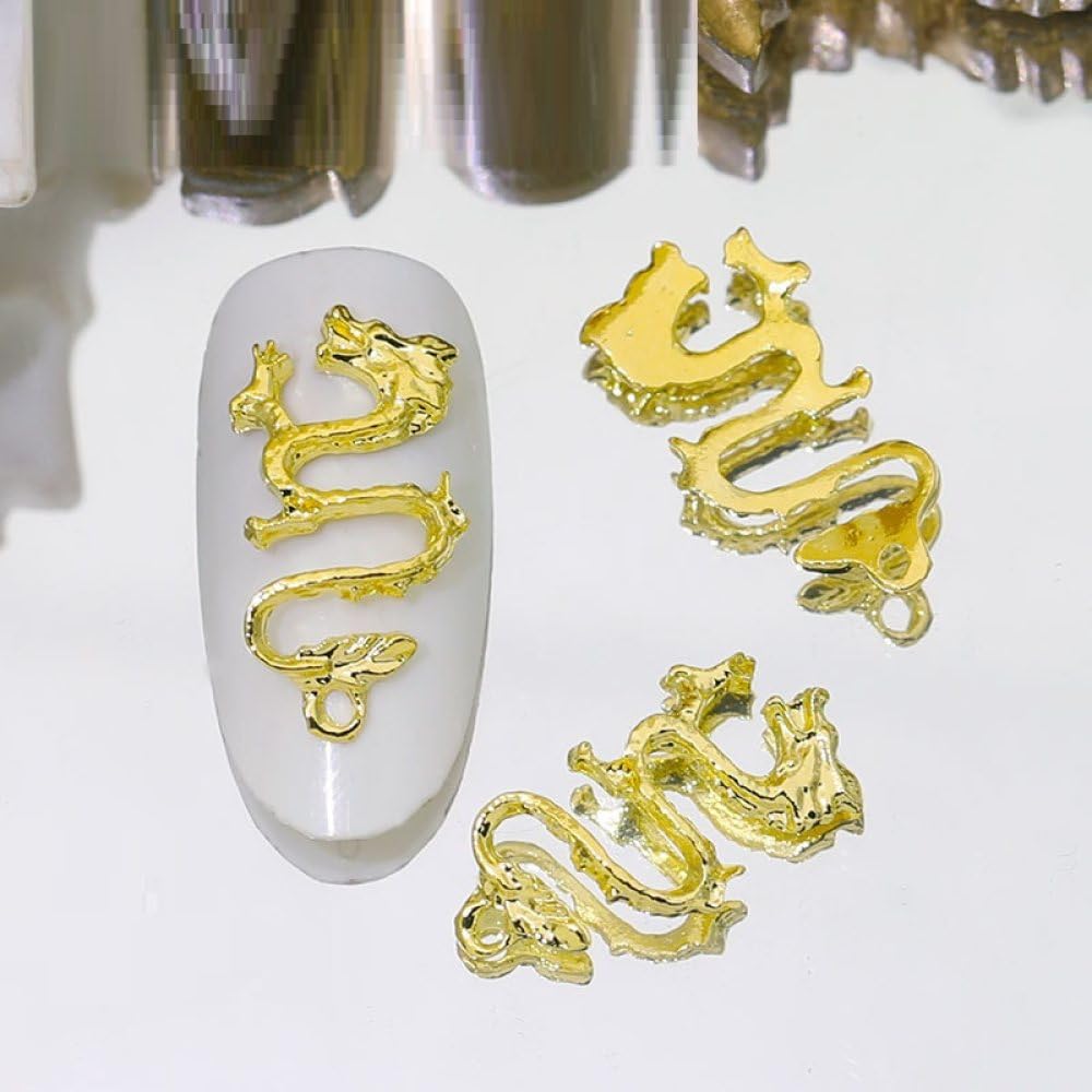 qbodp 40 Pcs Nail Charms, Fashion Nail Ornaments, Chinese Dragon Decorations for Nail, Nail Supplies Nail Art Decoration Accessories,Gold