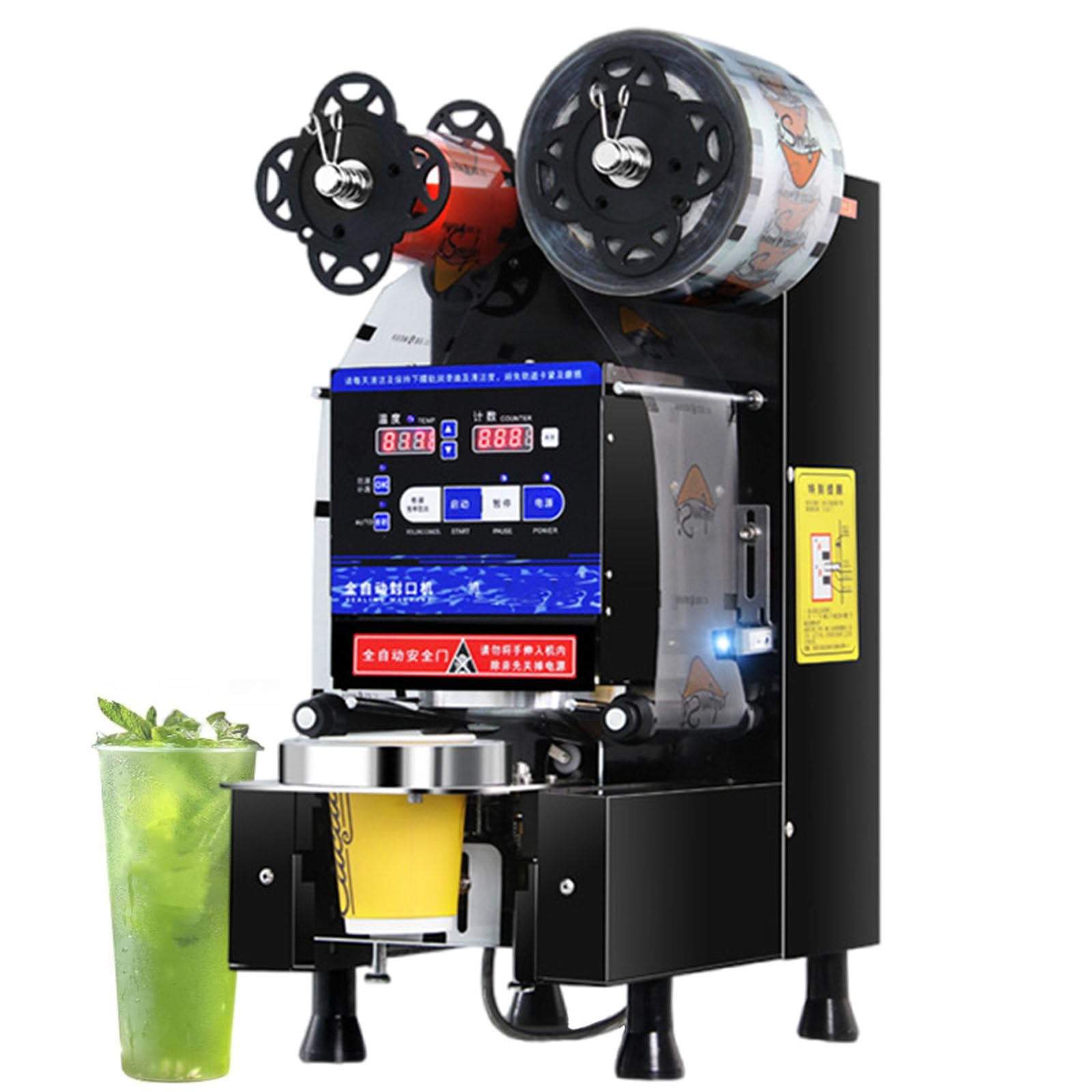 AYCDL Automatic Cup Sealing Machine for 90/95mm Cups, Commercial Digital Control Sealer for Tea, Full Automatic Operation, 220V, Ideal for Cafés and Restaurants