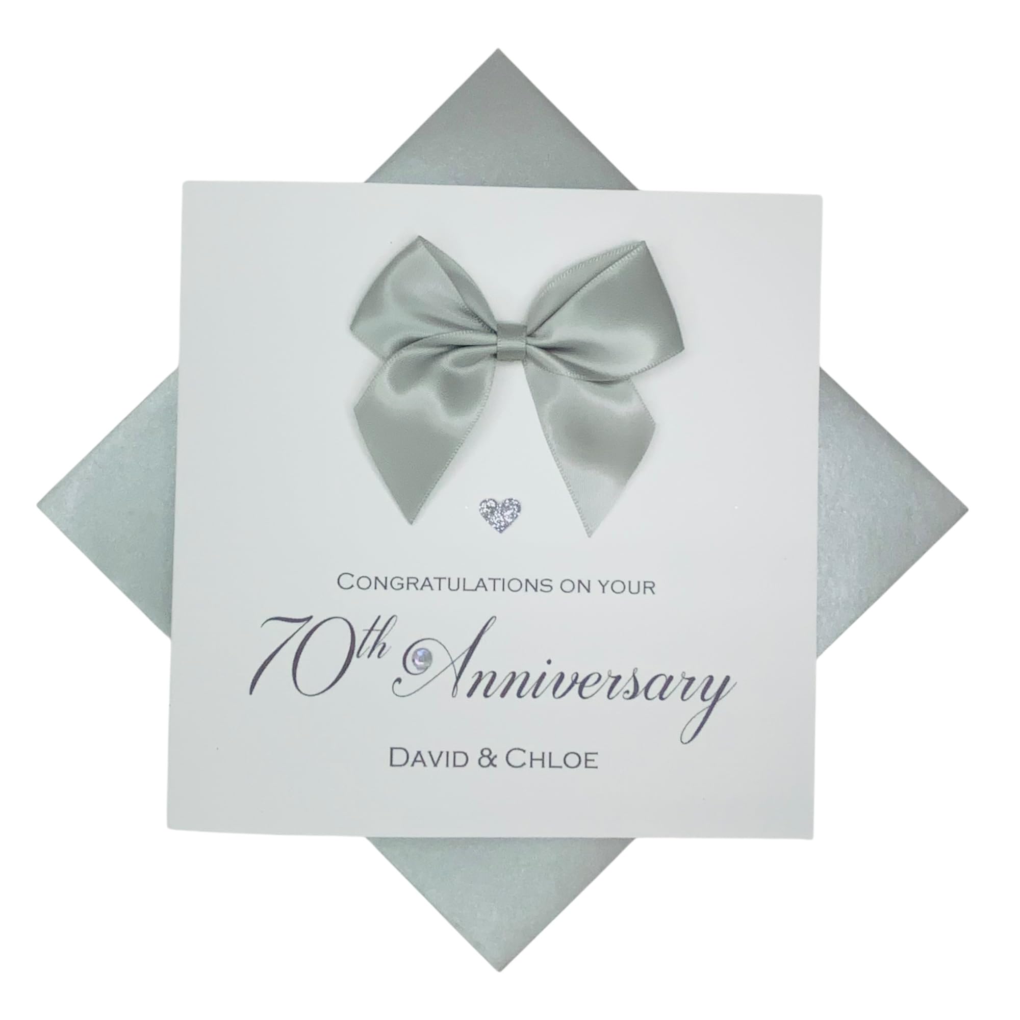 70th Wedding Anniversary Card - Platinum 70 Year Seventieth Anniversary Greeting Card, Personalised Gift for Wife, Husband, Parents, Couple Friends - Various Designs - 18 Colours (Regal Bow) — image 1
