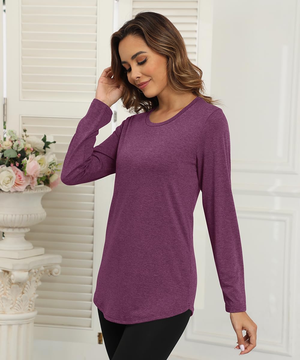 Smile Fish Womens Crewneck Long Sleeve Shirts Loose Fit Dressy Casual Fall Long Tee Tunic Tops - Image 4