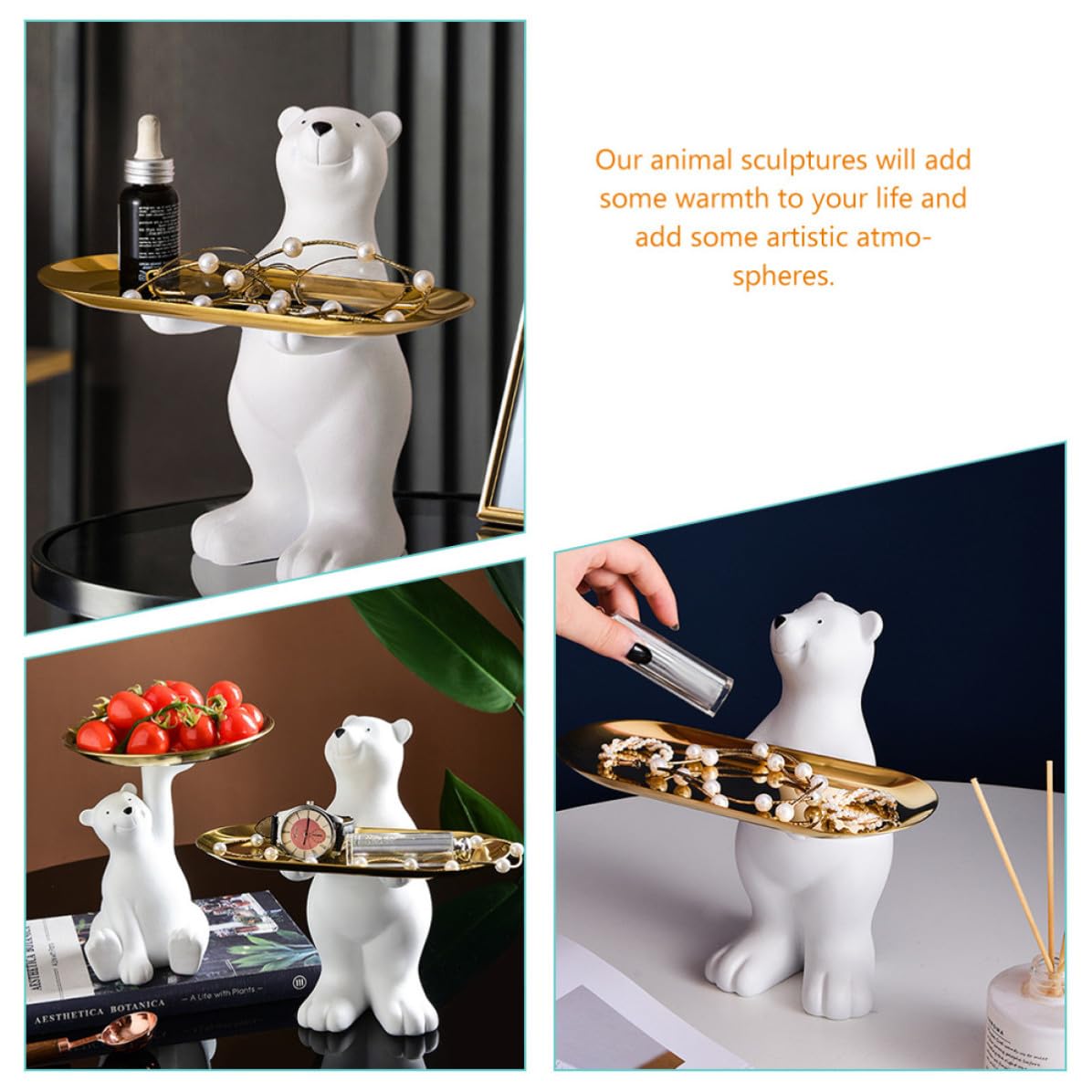 VALICLUD Bandeja para Guardar Joyas y Llaves con Diseño de Oso en Resina Sintética Ligera, Bandeja Removible y Decoración Artística Adecuado para Balcones y Salones