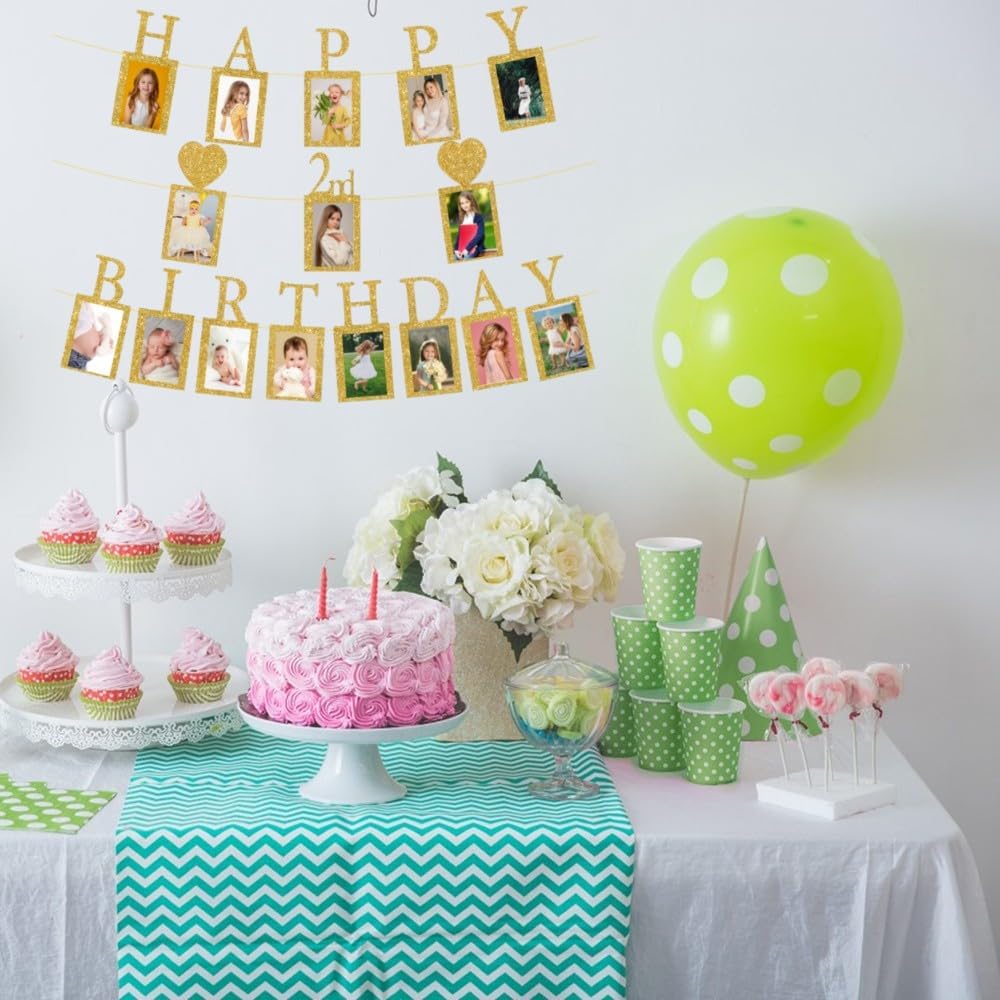 Happy 2nd Birthday Photo Banner 2 Year Old Party Decorations, Two Birthday Picture Frame Banner 2nd Photo Frame Party Supplies Bunting Decor - Image 7