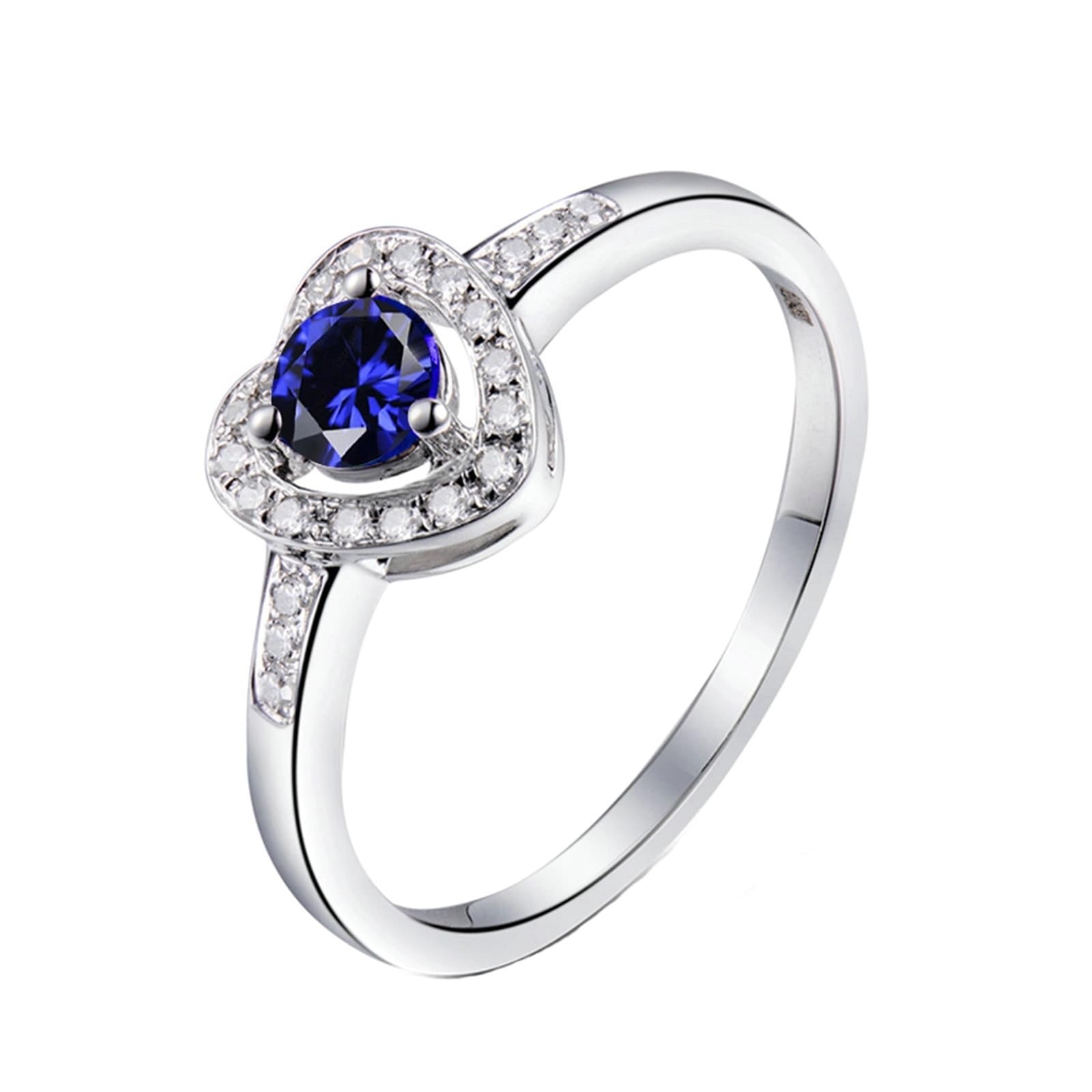 Verlobungsringe mit Gravur, Promise Ring Blau 18 Karat Weißgold Herz Lab Saphir 0.55CT Rundschliff VVS mit Diamant 0.09CT Weiß Gravur für Jahrestag