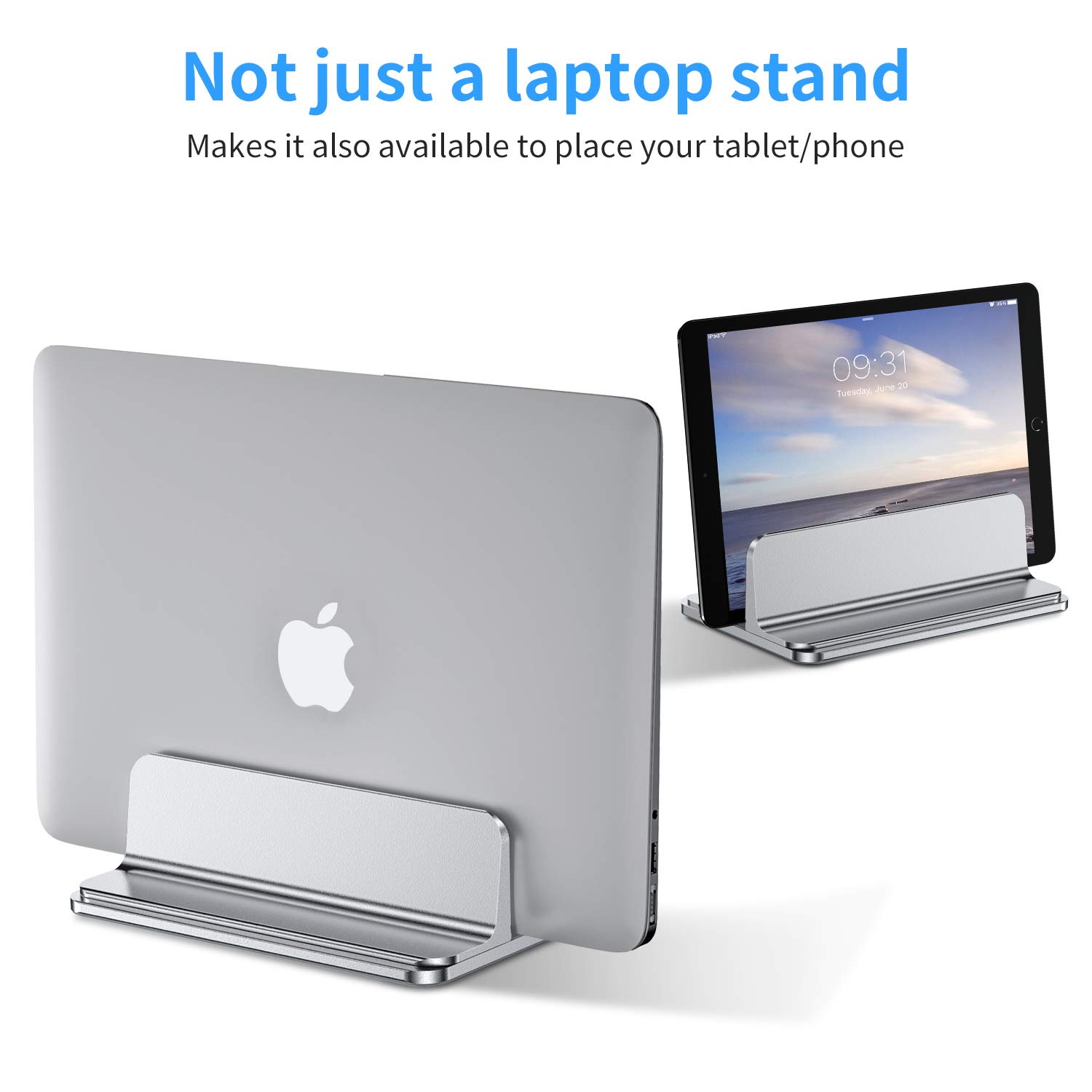 Supporto Verticale per Laptop, Salvaspazio Supporto PC Portatile Verticale in Alluminio, Regolabile Porta PC Verticale per MacBook PRO/Air, iPad, HP, Surface, Notebook, Laptop Stand (Argento)