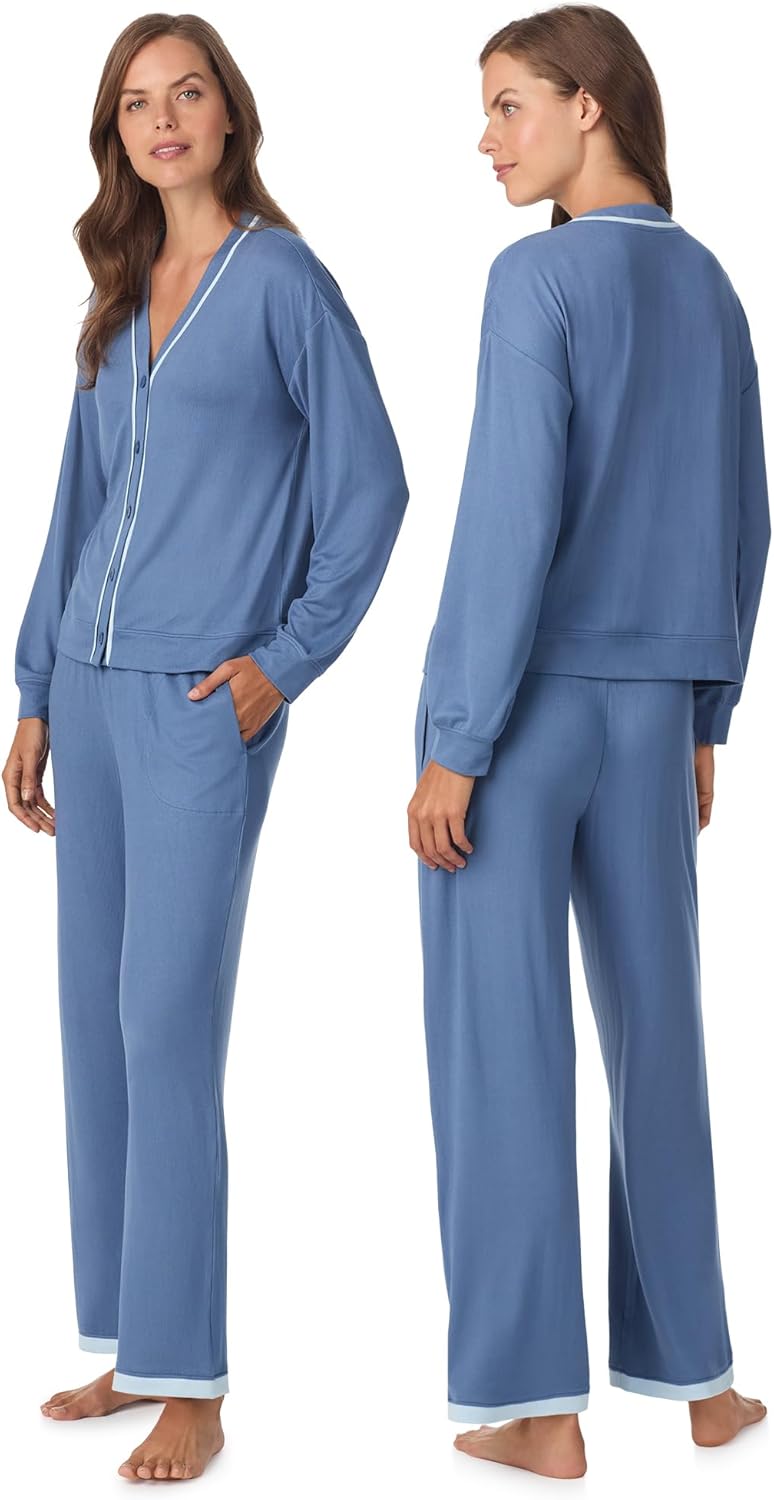 Anne Klein Womens Long Sleeve Button Down Pajama Top & Wide Leg Pant Set - Soft Sweater Knit - Cozy Sleepwear & Loungewear - Image 2