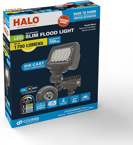 Miniatura 2 de HALO Serie GFLS, 12 vatios, bronce, reflector LED integrado para exteriores, del atardecer al amanecer, 2000 lúmenes máximos