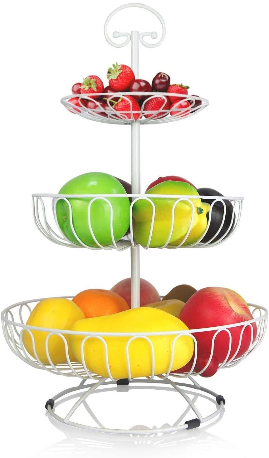 3-poziomowy drut koszyk owocowy Stojak nowoczesny koszyk owocowy do kuchni blacktop fruit basket uchwyt, warstwowy stojak owocowy do przechowywania i organizowania warzyw chlebów (złoto)