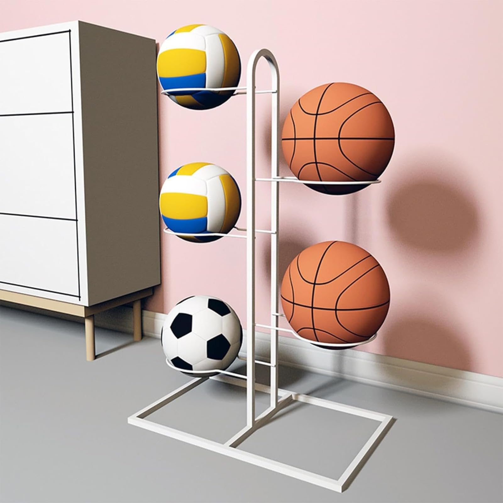 Estante vertical de almacenamiento para pelotas de baloncesto y fútbol, equipo deportivo, ahorra espacio, ideal para uso doméstico y gimnasio
