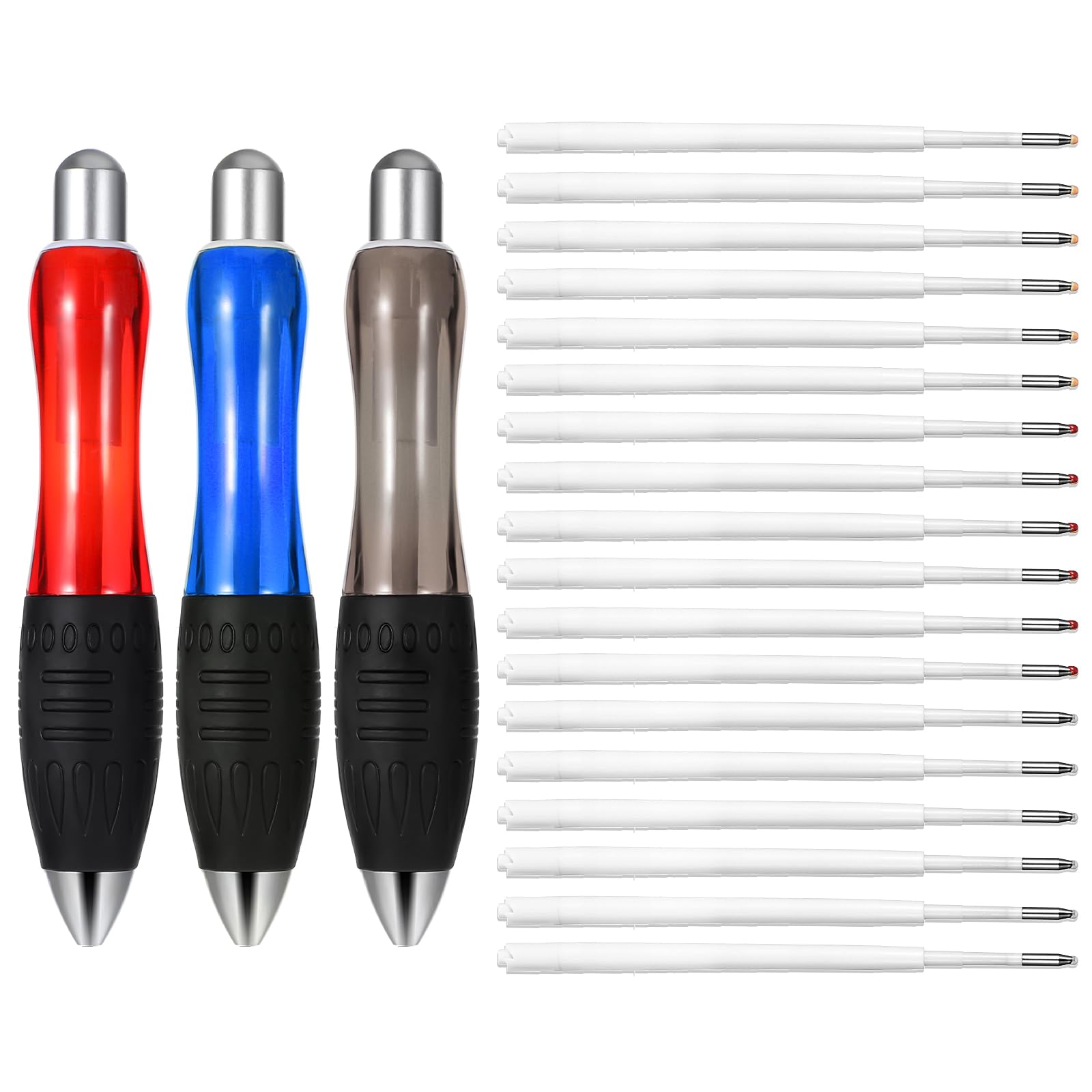 Sibba Heavy Ballpoint Pen, Pack of 3, Large Thick Pens, Aid, Large Pens with Wide Handle, Writing Accessories, 18 Pieces Refills for Tremor, Handicap, Carpal Tunnel, Weak Hand, Office, Black, Red,