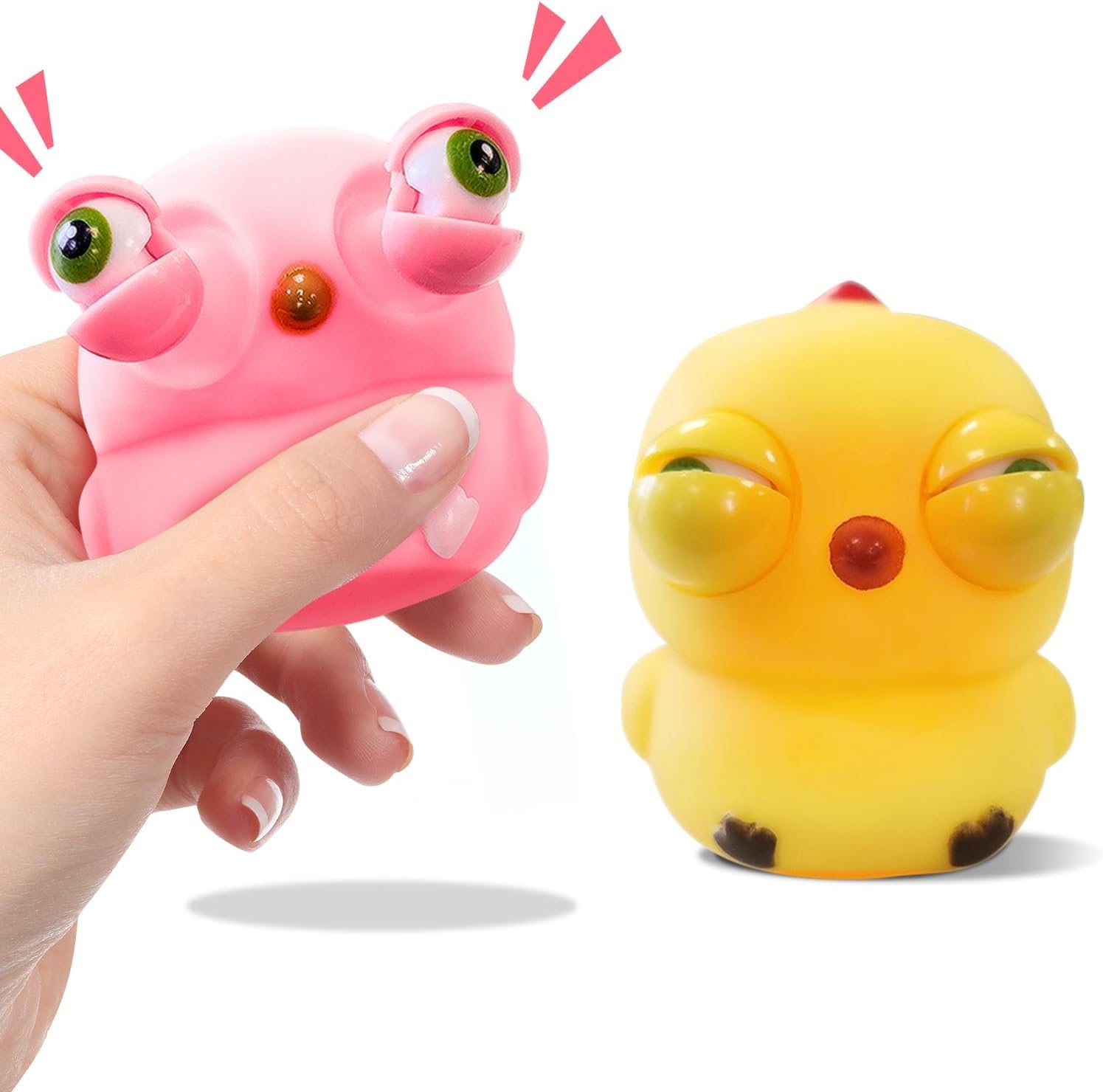 Chicken Squeeze Toys, 2 Pcs Amusing Squeeze Squishy Toys, with Pop Out Eyes, Entertaining Stretch Animal Splat Toys, Calming Squeeze Toys for All Ages