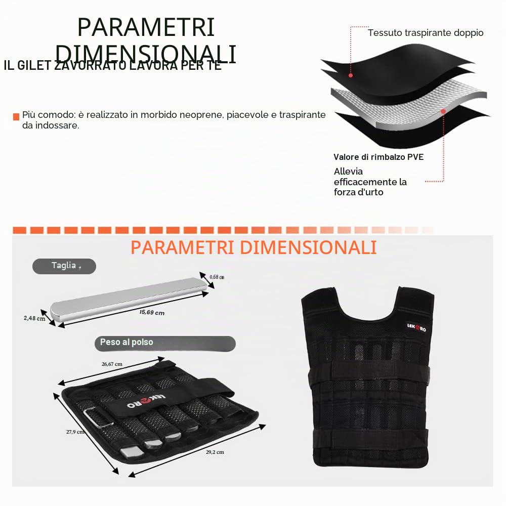 Set di Gilet Pesi Regolabili Con Pesi per Braccia e Gambe - Allenamento di Forza, Giacca e Caviglie in Nylon (Inclusi 96-100 Piastre in Acciaio)