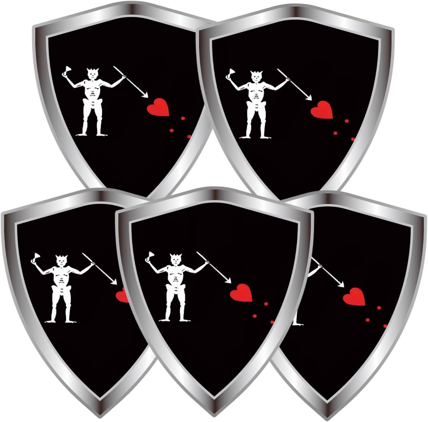 Blackbeard Flag Decal Sticker - Pirate Edward Teach Flags Shield Shape Reflective Vinyl Car Stickers - for Car Window Bumper Laptop Waterproof Sticker (5Pcs)