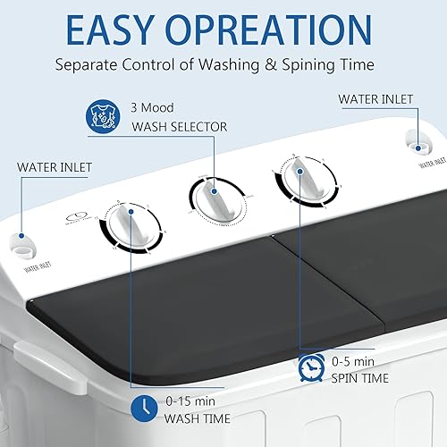 Miniatura 5 de Mini lavadora de 18 libras, lavadora portátil y compacta con lavado de 11 libras y secado giratorio de 7 libras, estante de secado gratuito y 10