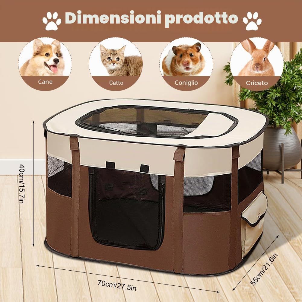 Cane per cuccioli, pieghevole, in tessuto Oxford, per cani, conigli, porcellini d'India, gatti, 70 x 55 x 40 cm, caffè