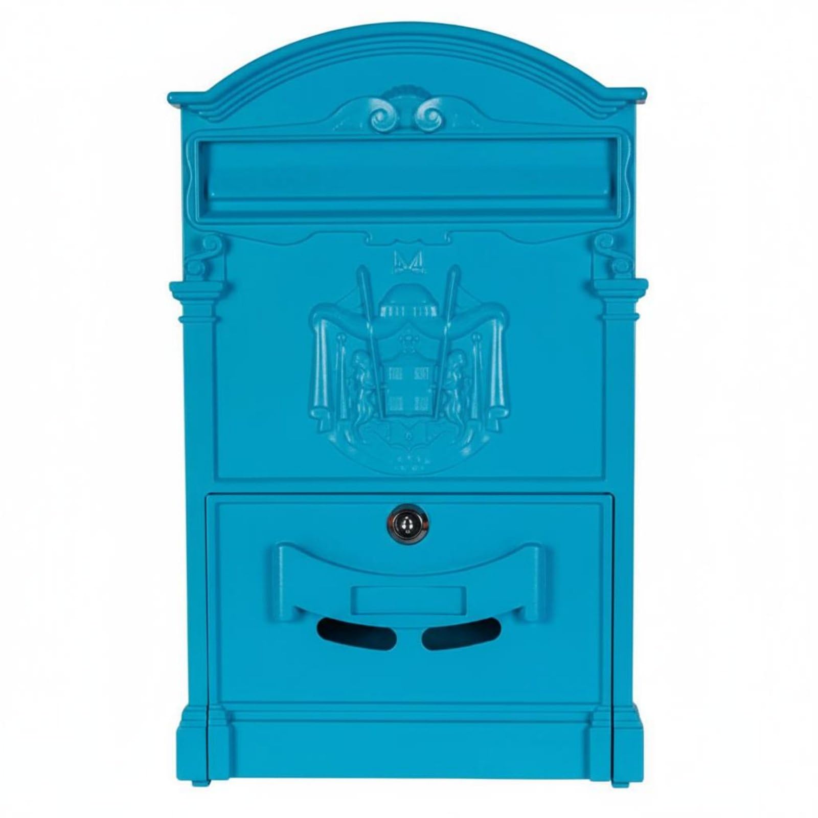 Weather Resistant Lockable Wall Mailbox Secure Lock Vintage Wall Mailbox Decorative Design Rainproof Post Box Rustic Design for Front Gate, Villa, Macaron Blue-image-33
