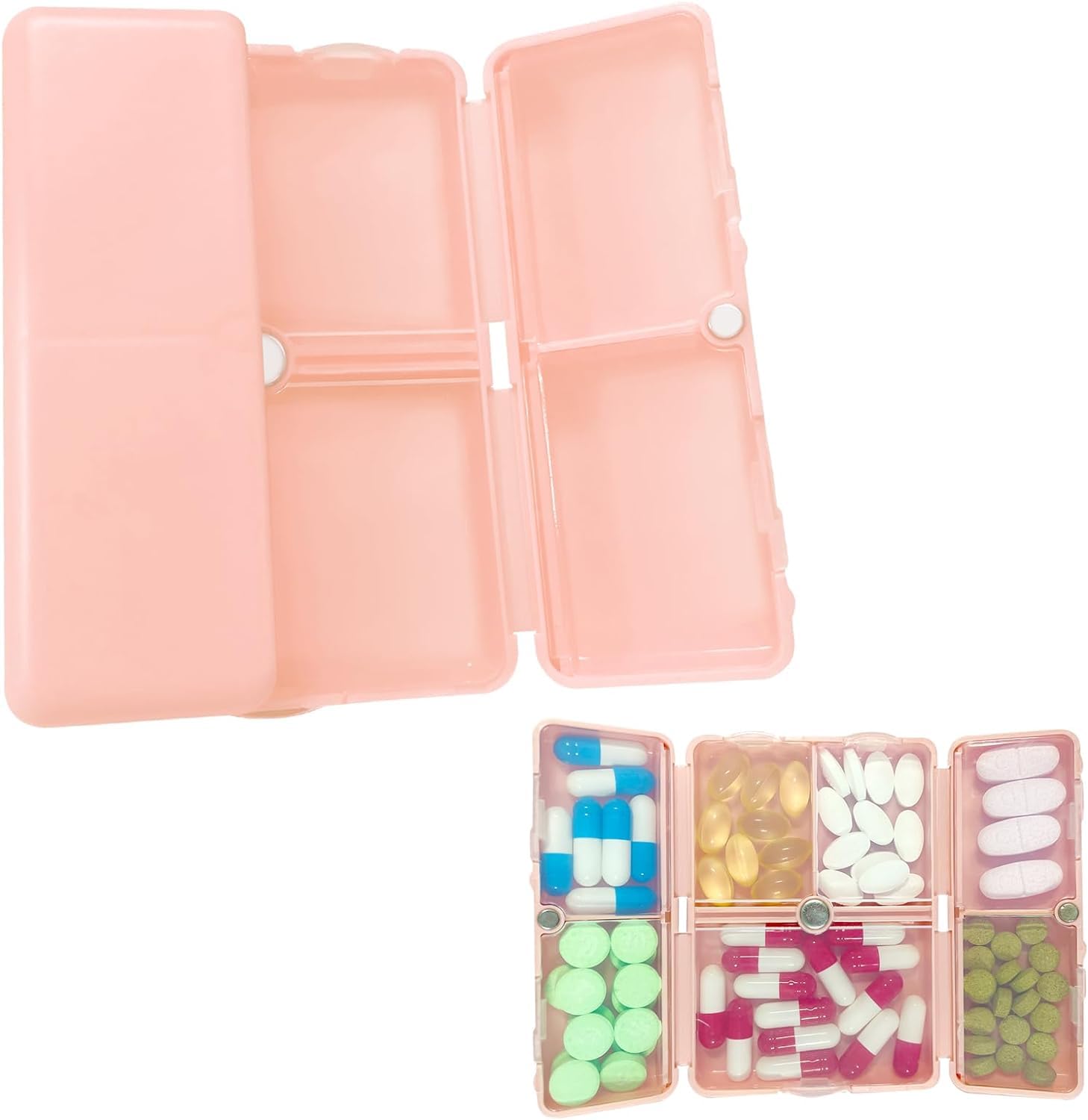 Daily Pill Organizer, 7 Compartments Portable Pill Case, Travel Pill Organizer, Folding Design Travel Pill Box to Hold Vitamins, Medicine, Fish Oils, Pink-image-35