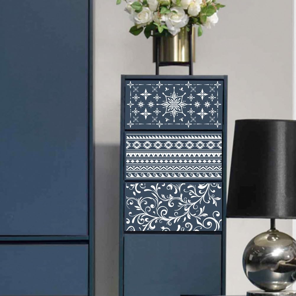 Peacoblue Rub on Transfer Decals for Furniture Crafts Decor Vintage White Bohemian Pattern 6"x12" - Image 2