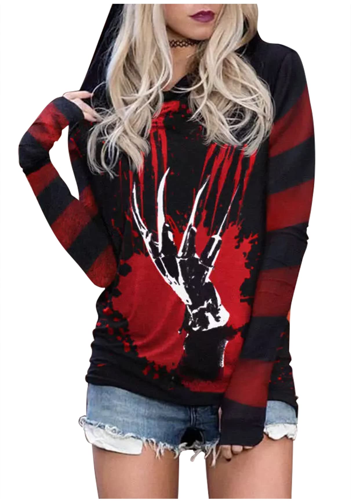 CHUNTIANRAN Women's Halloween Shirts Skull Silhouette Graphic Hoodie T Shirts Casual Loose Long Sleeve Pullover T Shirt