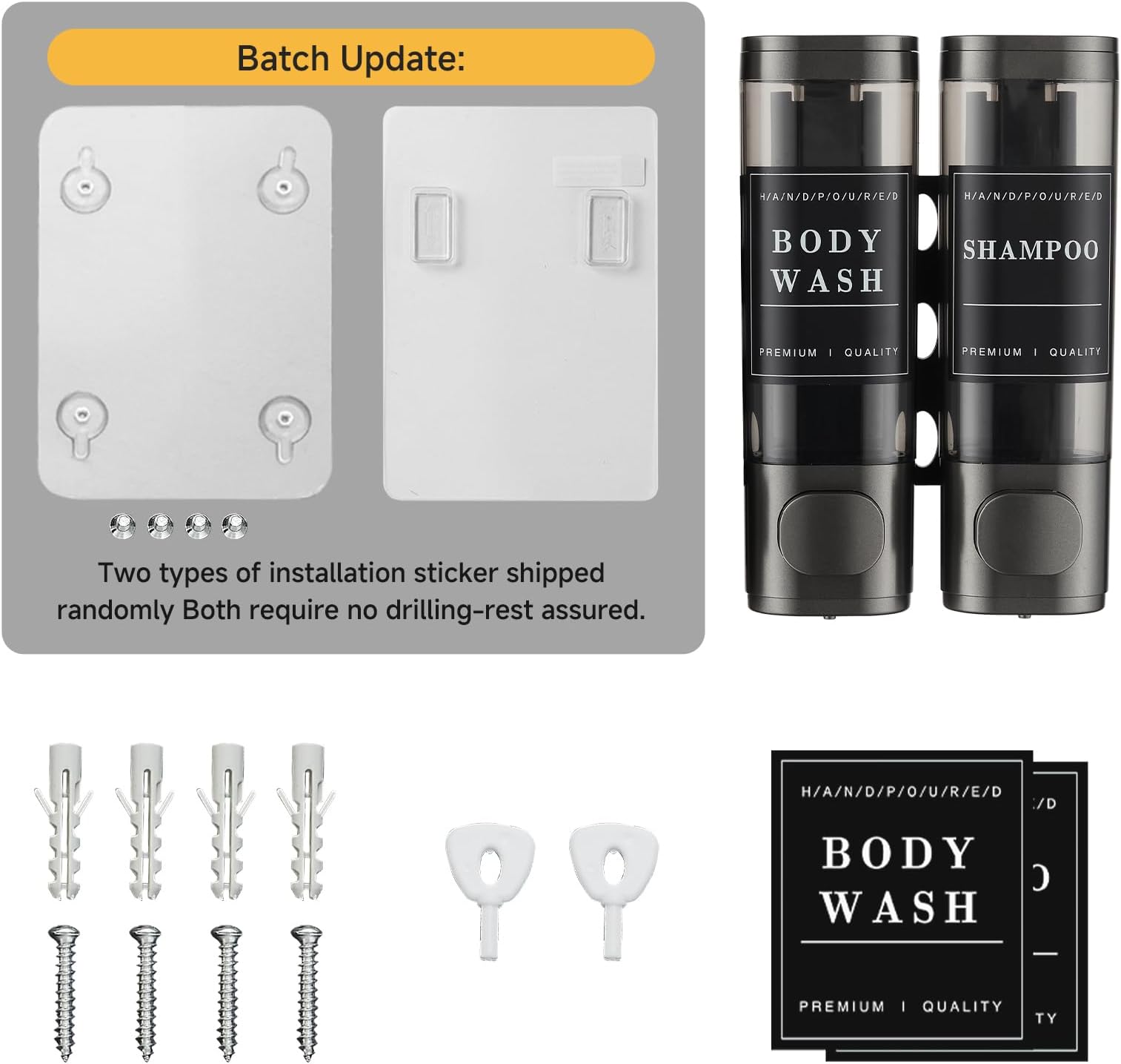 Shower Soap Dispenser Shampoo and Conditioner Dispenser 2 Chamber No Drill Wall-Mounted Shampoo Dispenser for Shower Wall Mounted Shower Dispenser for Bathroom Hotel Large Capacity,Dark Gray