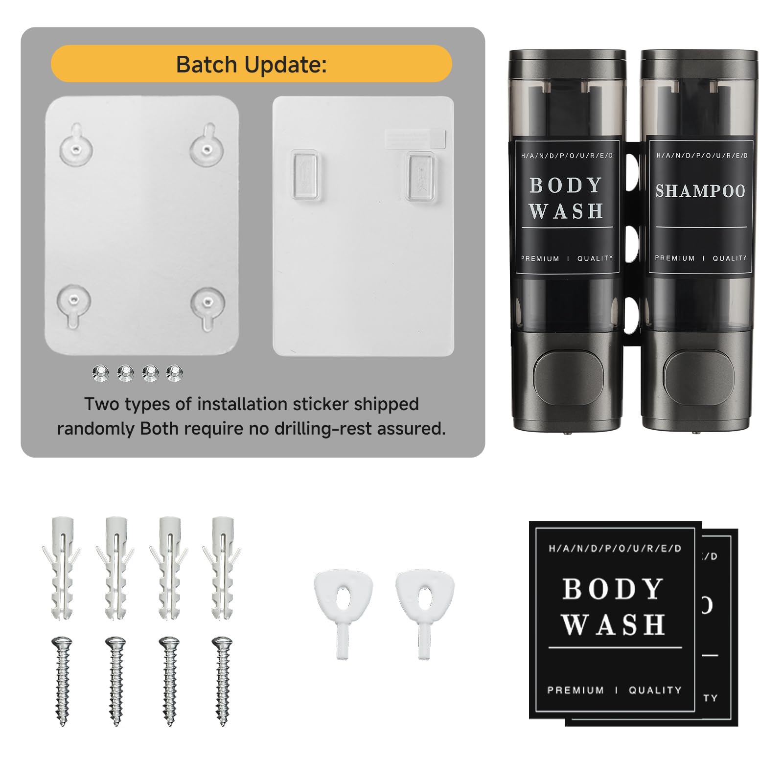 Shower Soap Dispenser Shampoo and Conditioner Dispenser 2 Chamber No Drill Wall-Mounted Shampoo Dispenser for Shower Wall Mounted Shower Dispenser for Bathroom Hotel Large Capacity,Dark Gray