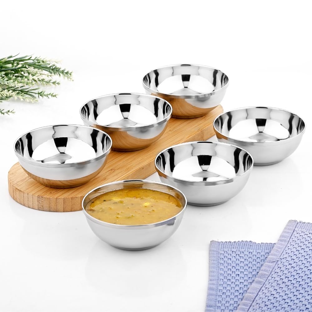 Vinod Stainless Steel Maharaja Bowl Set of 6 pcs, Capacity 150 ml, Medium (Model Number: VINODMHBOWL56)