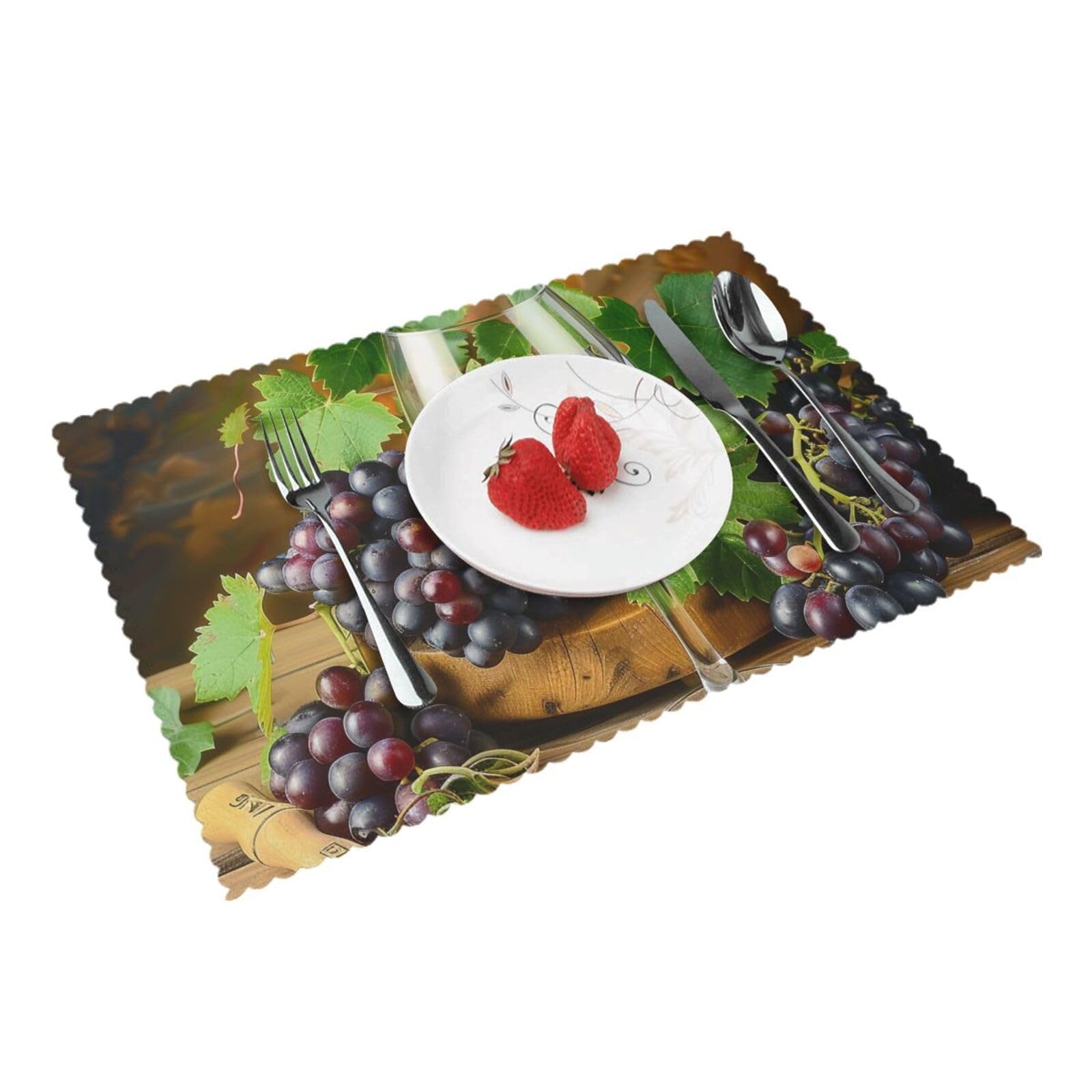 Art Red Wine Galsses & Grapes Printed Placemat Heat Resistant Place Mats Set of 4 PCS Washable Kitchen Table Mats, 12x18 Inch