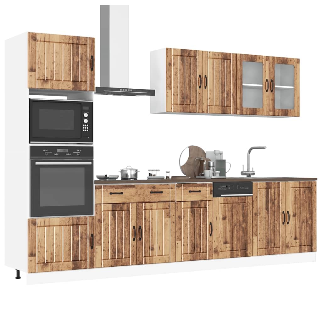 7-TLG. Küchenschrank-Set Kalmar Altholz-Optik Holzwerkstoff Küchenschrank-Set, Küchenblock variabel stellbar Küche Komplett, ohne Arbeitsplatte für Restaurant, Hotel, Küche