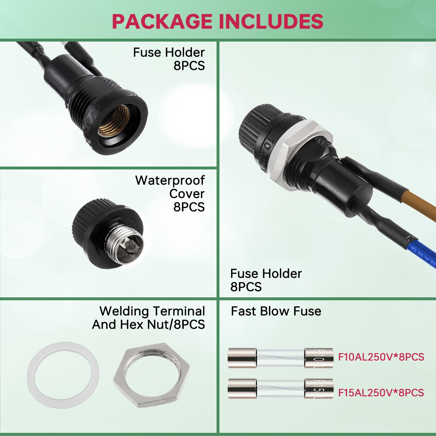 EPLZON 6X30mm Black Screw Cap Fuse Holder 250 VAC 10 A 125 VAC 15 A with Pre-Soldered Wires and 10A/15A Fast Blow Glass Fuse kit - Image 4