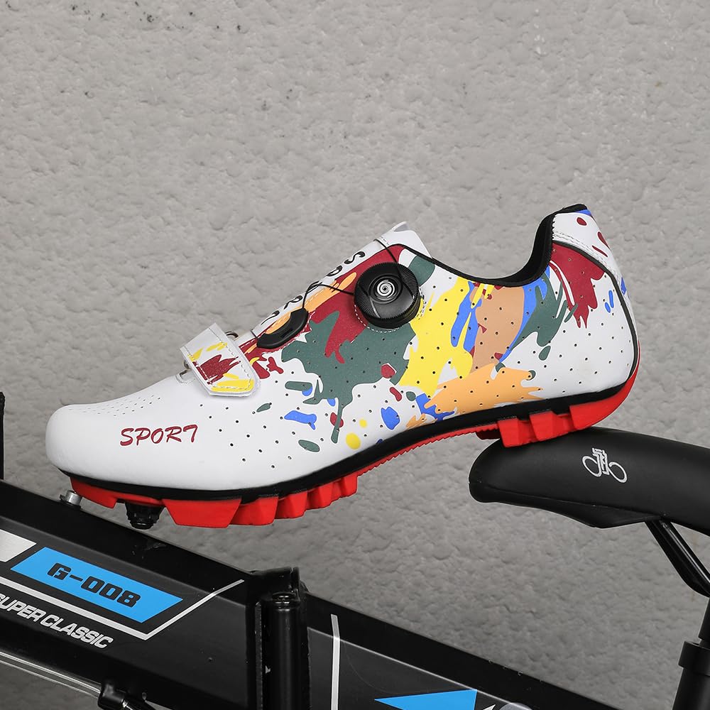 Hixingo Zapatilla de Ciclismo Hombre, Mujer Graffiti Colorido Impresión Zapatos Bicicleta de Montaña Exterior MTB Compatibles con SPD Lock System, Zapatillas de Ciclismo Unisex Adulto