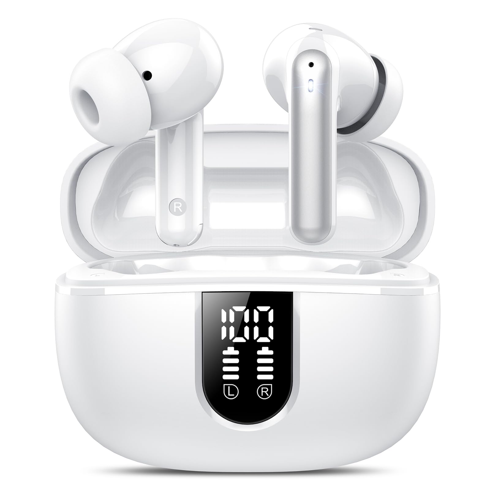 TIMU Wireless Earbuds, Bluetooth Earbuds 5.3, 50H Playtime LED Display Deep Bass Ear Buds with 4 ENC Noise Cancelling Mic, IP7 Waterproof in-Ear Earphones for Phone Tablet Laptop Sports