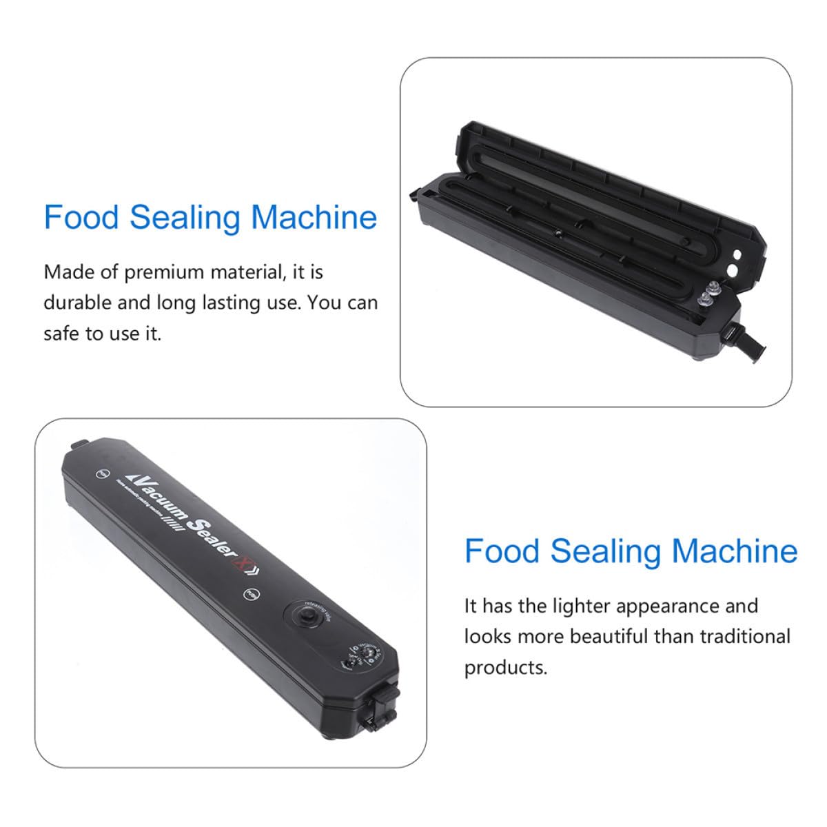 OUNONA 2 Ensembles scellant sous vide scellant alimentaire outil d'emballage soudeuse de automatique scellant de frais outil de mise sous vide Plastique Black