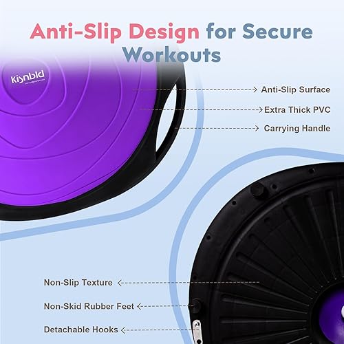 Miniatura 3 de Entrenador de media pelota de equilibrio, media pelota de ejercicio inflable con pelota de pilates y bandas de resistencia, media pelota de yoga